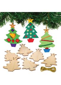 Christmas Tree Wooden Decorations (Pack of 12) Design Your Own, Hanging Cord Included, 6 Assorted Designs