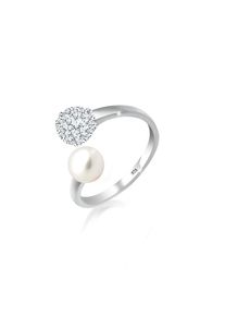 Elli Silberring &raquo;Ring Ring Statement Perle Kristalle 925 Silber&laquo; wei&szlig;, Gr&ouml;&szlig;e 58