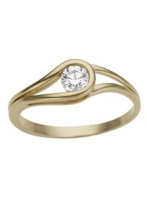Goldring Firetti "Schmuck Geschenk Gold 333 Tropfen, poliert" Gr. 18, gold (gelbgoldfarben, kristallwei&szlig;), Fingerringe, Damen, 18, Gelbgold 333, 2mm, Goldring, mit Zirkonia (synth.)
