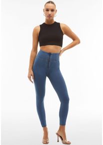 Jeggings Freddy "WRUP4 SUPERSKINNY", Damen, Gr. M (38), N-Gr, bunt (light blau gelb seams), Web, Obermaterial: 84% Baumwolle, 16% Elasthan, figurbetont lang, Hosen Jeggings, mit Lifting & Shaping Effekt, superskinny, mit extra breitem Bund