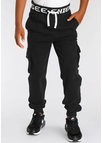 Sweathose Chiemsee "Jogginghose mit gro&szlig;em Logo im Bund", Jungen, Gr. 140/146, N-Gr, schwarz, Sweatware, Obermaterial: 100% Baumwolle, Basic lang, Hosen Sweathose