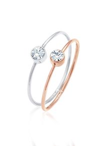 Ring-Set Elli "Ring Solit&auml;r Kristalle (2 tlg) 925 Bicolor" Gr. 60, rosa (rosegold), Fingerringe, Damen, 60,mit Stein, Silber 925 (Sterlingsilber), 4mm, Ring-Set