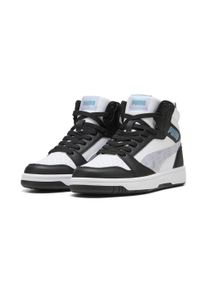 Sneaker Puma "REBOUND V6 MID SPACE BELLE JR", M&auml;dchen, Gr. 38, Textil, wei&szlig; (Puma schwarz, lila crush, Puma wei&szlig;), Synthetik, Schuhe Sneaker