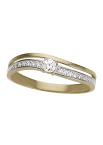 Goldring Firetti "Schmuck Geschenk Gold 333 bicolor, mehrreihige Optik" Gr. 19, wei&szlig; (gelbgoldfarben, wei&szlig;goldfarben, kristallwei&szlig;), Fingerringe, Damen, 19, Gelbgold 333, 2mm, Goldring, mit Zirkonia (synth.)