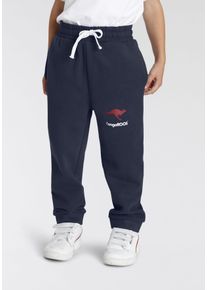 Sweathose Kangaroos "Jogginghose mit Logo-Print", Jungen, Gr. 116/122, N-Gr, blau (marine), Sweatware, Obermaterial: 100% Baumwolle, bedruckt, Basic lang, Hosen Sweathose, Basic f&uuml;r kleine Jungen, Topseller