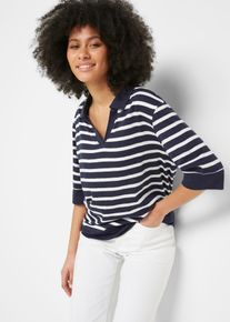 Poloshirt bonprix, Damen, Gr. 32/34 (XS), blau (dunkelblau, wei&szlig; gestreift), Web, Obermaterial: 50% Baumwolle, 50% Viskose, gestreift, oversize normal, V-Ausschnitt, B&uuml;ndchen, Shirts Poloshirt, Oversize Passform, mit Halbarm, gestreiftes Design