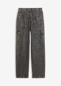 bonprix Dżinsy o kroju loose fit, z regulowanym pasem, straight, czarny, 176