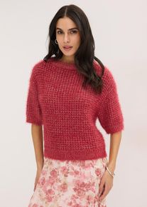 bonprix Grobstrick-Pullover mit Federgarn, rot, Gr.52/54 (XXL), eleganter B&auml;ndchengarn Pullover mit kurzem Arm