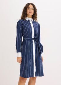 bonprix Blusenkleid, blau, Gr.54, modisches Blusenkleid aus Baumwollpopeline mit Bindeband in der Taille, 97% Baumwolle