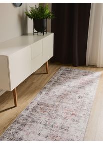 benuta Basic Couloir George Cr&egrave;me/Taupe 80x240 cm - Tapis poil ras / effet us&eacute;