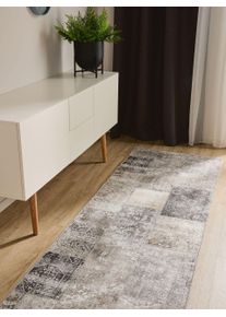 benuta Basic Couloir George Gris 80x240 cm - Tapis poil ras / effet us&eacute;