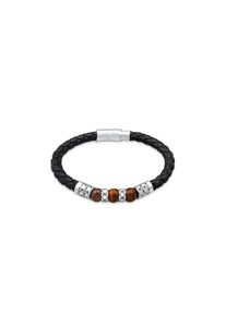Kuzzoi, Herren, Lederarmband &raquo;Armband Herren Leder Bead Magnet-Verschlu&szlig; 925er Silber&laquo;, Schwarz, 190, M&auml;nner Leder Armband aus 925 Sterling Silber