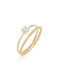 Elli, Damen, Ring-Set &raquo;Ring Zirkonia Gedreht Twisted Set (2 tlg) 925 Silber&laquo;, Gold, 56, Zeitlos sch&ouml;nes Stapel Ring-Set f&uuml;r Frauen