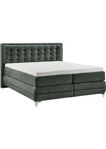 Boxspringbett Musterring "Dubai", schwarz (d 520 anthrazit), B:197cm L:214cm, Komplettbetten, Boxspringbett, Winkelfu&szlig; in Chrom, 3 H&auml;rtegrade, Kopfteil in Kassettensteppung