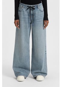 Weite Jeans HUGO BLUE "Gobana", Damen, Gr. 28, L&auml;nge 34, blau (medium blau 428), Denim/Jeans, Obermaterial: 61% Baumwolle, 39% Lyocell, unifarben, weit, Jeans Weite Jeans, Baggy Jeans mit Kordelzug zum Binden