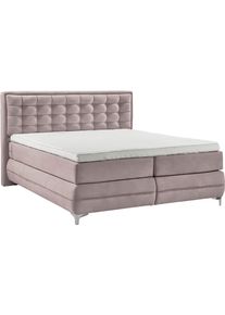 Boxspringbett Musterring "Dubai", lila (d 531 flieder), B:197cm L:214cm, Komplettbetten, Boxspringbett, Winkelfu&szlig; in Chrom, 3 H&auml;rtegrade, Kopfteil in Kassettensteppung