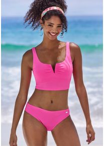 Crop-Bikini-Top Venice Beach "Lucky", Damen, Gr. 36, Cup C/D, pink, Recycling-Polyamid, Rippoptik, unifarben, Bikini-Oberteile Crop-Bikini-Top, mit V-B&uuml;gel Detail vorne