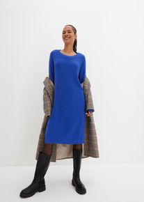Strickkleid bonprix, Damen, Gr. 52/54 (XXL), N-Gr, blau (edelsteinblau), Rippstrick, Obermaterial: 50% Baumwolle, 50% Polyacryl, unifarben, bequem kniebedeckend, Rundhals, Strickb&uuml;ndchen, Kleider Strickkleid, Oversize-Rippstrick, bequeme Passform, seitliche Schlitze