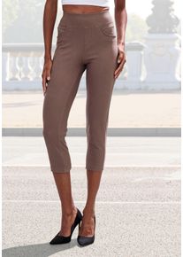 H.I.S. Caprihose H.I.S, Damen, Gr. 48/50, N-Gr, grau (taupe), Obermaterial: 70% Baumwolle, 25% Polyester, 5% Elasthan, unifarben, Basic, Hosen Caprihose, im Schlupfhosen Style, Topseller