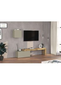 TV-Wand OTTO HOME "Chronos TV-Set, Wohnwand &ndash; Elemente frei platzierbar, Made in Italy", taube, eiche wotan, B:220cm H:190cm T:40cm, Kastenm&ouml;bel-Sets, TV-Wand, Lowboard Breite 220 cm, H&auml;ngeschrank Breite 50 cm, Made in Italy