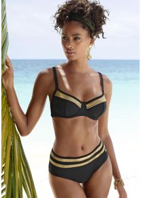 B&uuml;gel-Bikini-Top Lascana "Elodie", Damen, Gr. 46, Cup C, gold (schwarz, goldfarben), Recycling-Polyamid, unifarben mit Farbeinsatz, Bikini-Oberteile B&uuml;gel-Bikini-Top, mit trendigem Materialeinsatz