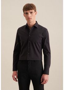 Businesshemd Seidensticker "Schwarze Rose", Herren, Gr. XL (44), verl&auml;ngerte &Auml;rmell&auml;ngen, schwarz, 100% Baumwolle, unifarben, tailored fit, 2-Knopf-Manschette, Hemden Businesshemd, Shaped 1/1 Extra lang Kentkragen Uni