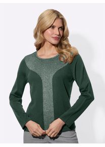 Strickpullover Classic Basics "Langarm-Pullover", Damen, Gr. 38, gr&uuml;n (moos), 98% Polyacryl, 1% Polyester, 1% metallisierte Fasern, bedruckt, gemustert, metallic, unifarben, Pullover Strickpullover