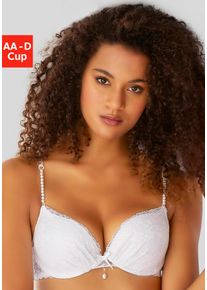 Push-up-BH Lascana, Damen, Gr. 75, Cup B, wei&szlig;, Microtouch, Obermaterial: 60% Polyamid, 35% Polyester, 5% Elasthan, BHs Push-up-BH, mit einzigartigen Kunstperlen-Details, sexy Dessous
