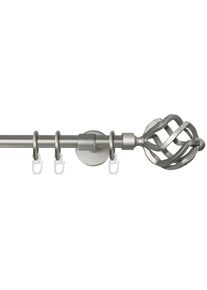 Gardinenstange Garesa "RUSTIKA", silber (mattchromfarben), L:120cm &Oslash;:16mm, Metall, Gardinenstangen, Gardinenstange, rustikale Vorhanggarnitur, verl&auml;ngerbar, m. Ringe, Endknopf Korb