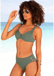B&uuml;gel-Bikini Vivance, Damen, Gr. 46, Cup D, gr&uuml;n (oliv), Polyamid, unifarben, Bikini-Sets B&uuml;gel-Bikini, mit goldfarbenen Zierkn&ouml;pfen