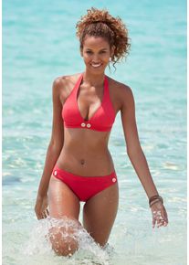 Triangel-Bikini Vivance, Damen, Gr. 38, Cup C/D, rot (knallrot), Polyamid, unifarben, Bikini-Sets Triangel-Bikini, mit goldfarbenen Zierkn&ouml;pfen
