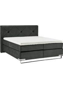 Boxspringbett "Dubai", schwarz (d 040 anthrazit), B:217cm L:214cm, Gallery M BRANDED BY MUSTERRING, Komplettbetten, Boxspringbett, Kufe in Chrom, 3 H&auml;rtegrade, Kopfteil mit Knopfheftung