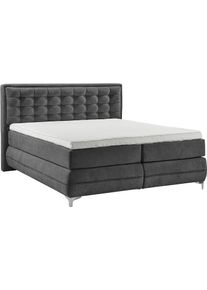 Boxspringbett Musterring "Dubai", schwarz (d 040 anthrazit), B:197cm L:214cm, Komplettbetten, Boxspringbett, Winkelfu&szlig; in Chrom, 3 H&auml;rtegrade, Kopfteil in Kassettensteppung