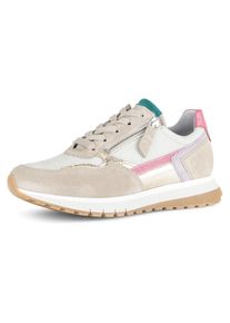 Sneaker Gabor "TURIN", Damen, Gr. 35, beige (hellbeige kombiniert), Glattleder, Textil, Veloursleder, Schuhe Sneaker, in Komfortweite H = sehr weit, Freizeitschuh, Halbschuh, Schn&uuml;rschuh