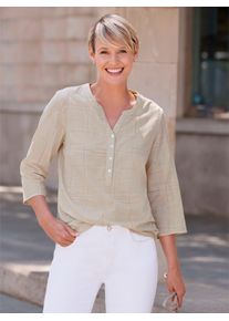 Schlupfbluse Classic Basics, Damen, Gr. 42, orange (sand, koralle, kariert), 100% Baumwolle, gemustert, kariert, mehrfarbig, Rundhals, Blusen Schlupfbluse