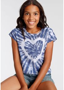T-Shirt Kidsworld "Herz Batik", M&auml;dchen, Gr. 152/158, blau (hellblau), Single Jersey, Obermaterial: 100% Baumwolle, gemustert, mehrfarbig, gerade taillenbedeckt, Rundhals, abgesteppte Kante, Shirts T-Shirt, Kurzarm, gerade Passform, vielseitig gemustert
