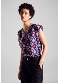 Blusentop Street One, Damen, Gr. 34, lila (bellflower lila), Web, Obermaterial: 100% Baumwolle, bedruckt, regular fit taillenbedeckt, V-Ausschnitt, Blusen Blusentop, mit Print