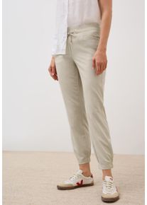 Stoffhose Cecil "Style CHELSEA", Damen, Gr. S (38), L&auml;nge 28, beige (boulder beige), Web, Obermaterial: 54% Polyester, 43% Viskose, 3% Elasthan. Futter: 100% Polyester, unifarben, loose fit lang, Hosen Stoffhose, Sommerhose mit elastischem Bund mit Tunnelzug