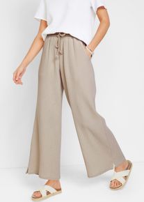 Palazzohose bonprix "Palazzo-Hose aus Musselin", Damen, Gr. 42, K-Gr, grau (steingrau (l&auml;nge: kurz)), Obermaterial: 100% Baumwolle, loose fit, Hosen Palazzohose, aus Musselin, lockere Passform, elastischer Bund, kn&ouml;chellang