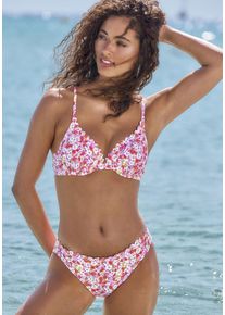B&uuml;gel-Bikini-Top Lascana "Jasmin", Damen, Gr. 40, Cup B, rot (rot, lila), Microfaser, floral, Bikini-Oberteile B&uuml;gel-Bikini-Top, mit Wattierung und im Bl&uuml;mchen-Design