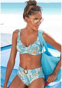 B&uuml;gel-Bikini-Top Sunseeker "Suva", Damen, Gr. 38, Cup G, blau (aquablau, bedruckt), Polyamid, floral, Bikini-Oberteile B&uuml;gel-Bikini-Top, mit breiten Tr&auml;gern