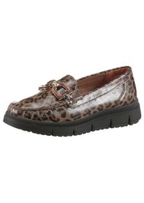 Waldl&auml;ufer Mokassin WALDL&Auml;UFER "H-PINA", Damen, Gr. 7,5 (41), beige (taupe, leo), Lackleder, gl&auml;nzend, Schuhe Mokassin, Slipper, Schlupfschuh, Loafer, in Komfortweite H (= sehr weit)