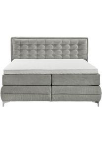 Boxspringbett Musterring "Dubai", grau (d 041 grau), B:217cm L:214cm, Komplettbetten, Boxspringbett, Winkelfu&szlig; in Chrom, 3 H&auml;rtegrade, Kopfteil in Kassettensteppung