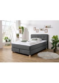 Boxspringbett Home Affaire "Fargo", grau (anthrazit), B:153cm L:207cm, Struktur fein (100% Polyester);Samtstoff (100% Polyester), Komplettbetten, Boxspringbett, inkl. Topper, in 3 Matratzenarten, in Samt- oder Strukturstoff