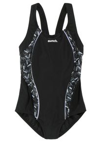 Badeanzug Bench., Kinder, Gr. 146/152, N-Gr, schwarz (schwarz bedruckt), Recycling-Polyamid, Farbeinsatz, bedruckt, unifarben, Badeanz&uuml;ge Badeanzug, mit geometrische bedruckten Eins&auml;tzen
