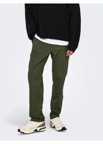 Only & Sons Cargohose ONLY & SONS "ONSNICKY CARGO STRAIGHT 0241 PANT NOOS", Herren, Gr. 34, L&auml;nge 32, gr&uuml;n (olive night), Web, Obermaterial: 98% Baumwolle, 2% Elasthan, unifarben, regular fit normal, Hosen Cargohose