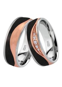 Trauring DOOSTI "Schmuck Geschenk Edelstahl Trauring Ehering Partnerring LIEBE" Gr. 62, rosa (edelstahlfarben, ros&eacute;goldfarben, schwarz), Fingerringe, Damen, 62, ohne Zirkonia, Carbon Edelstahl, 6,5mm, Carbon, Edelstahl, Trauring, wahlweise mit oder ohne Zirkonia