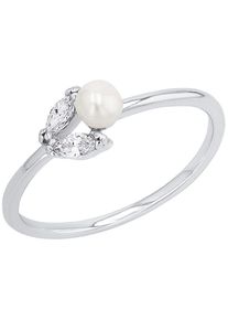 Fingerring Amor "2037247/-48/-49/-50/-51" Gr. 52, wei&szlig; (silberfarben, kristallwei&szlig;, wei&szlig;), Fingerringe, Damen, 52, Perlen Silber 925 (Sterlingsilber), 1,5mm, Perlen, Silber 925 (Sterlingsilber), Fingerring, mit Zirkonia (synth.) - mit S&uuml;&szlig;wasserzuchtperle