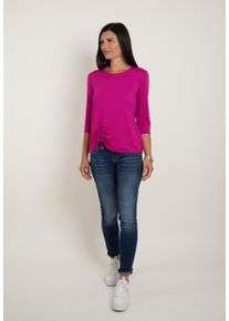 3/4-Arm-Shirt Seidel Moden, Damen, Gr. 38, pink (magenta), Jersey, Obermaterial: 95% Viskose, 5% Elasthan, unifarben, regular fit taillenbedeckt, Rundhals, Shirts 3/4-Arm-Shirt, mit Raff-Detail vorne - MADE IN GERMANY