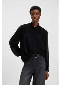 Langarmbluse BOSS Orange "Benvylla Premium Damenmode", Damen, Gr. 44, schwarz (schwarz 001), Web, Obermaterial: 100% Viskose, unifarben, regular fit normal, hoch geschlossener Ausschnitt, R&uuml;schen, Blusen Langarmbluse, mit R&uuml;schenbesatz, Stehkragen